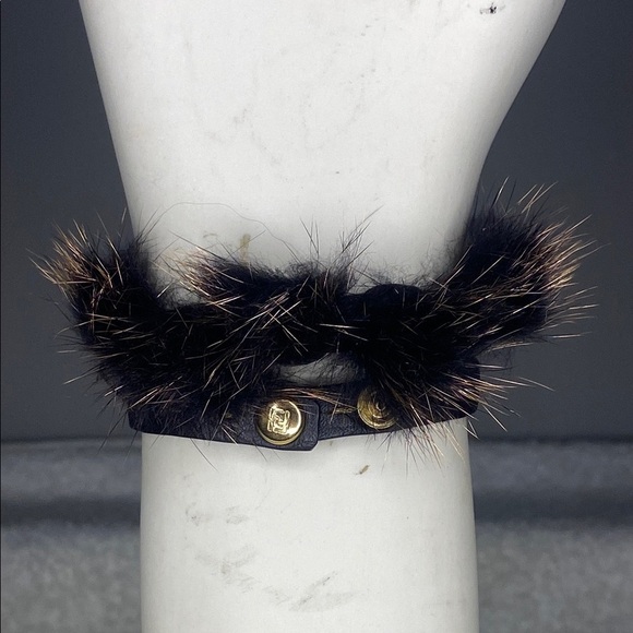 Fendi Selleria Double Wrap Brown Leather Bracelet with Fur Accents (13.5in) - Picture 1 of 6